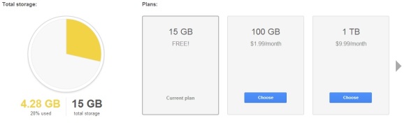 Google Drive online storage plans